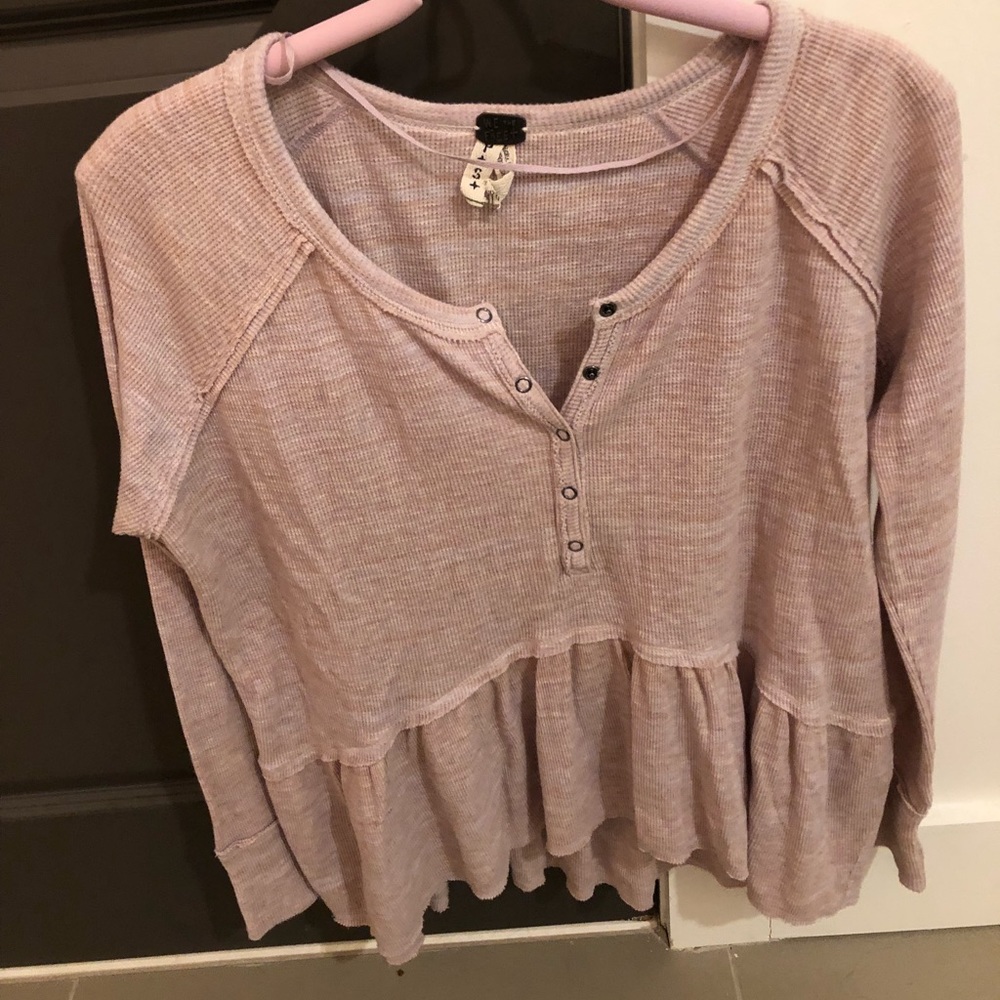 Free People button waffle shirt - mini “peplum”
